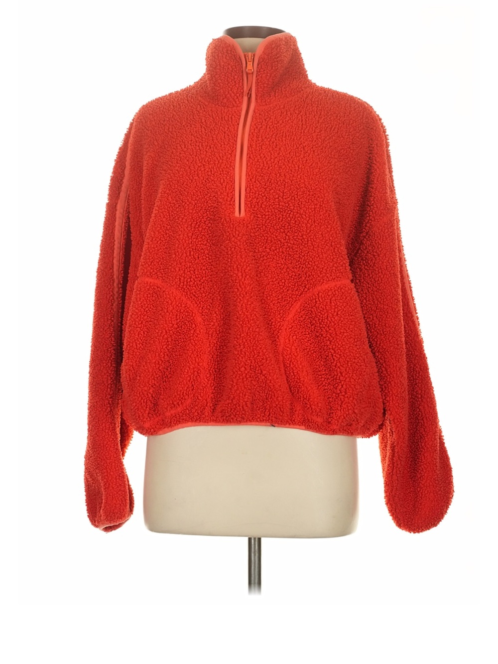 Old Navy Half-Zip Sherpa Pullover in Bright Coral-Red